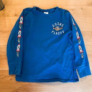 Hanna Andersson Blue Long Sleeve Tee with Rocket Sleeves Size 6 - 7 Y